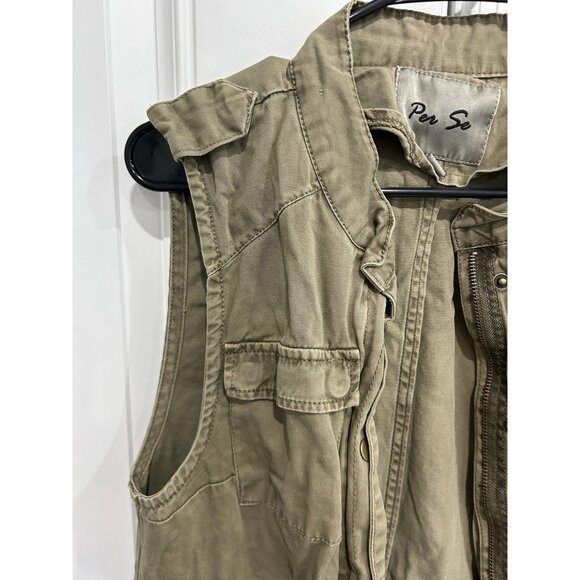 Per Se Lightweight Olive Utility Vest Multiple Pockets Drawstring Waist Sz S - Picture 5 of 10